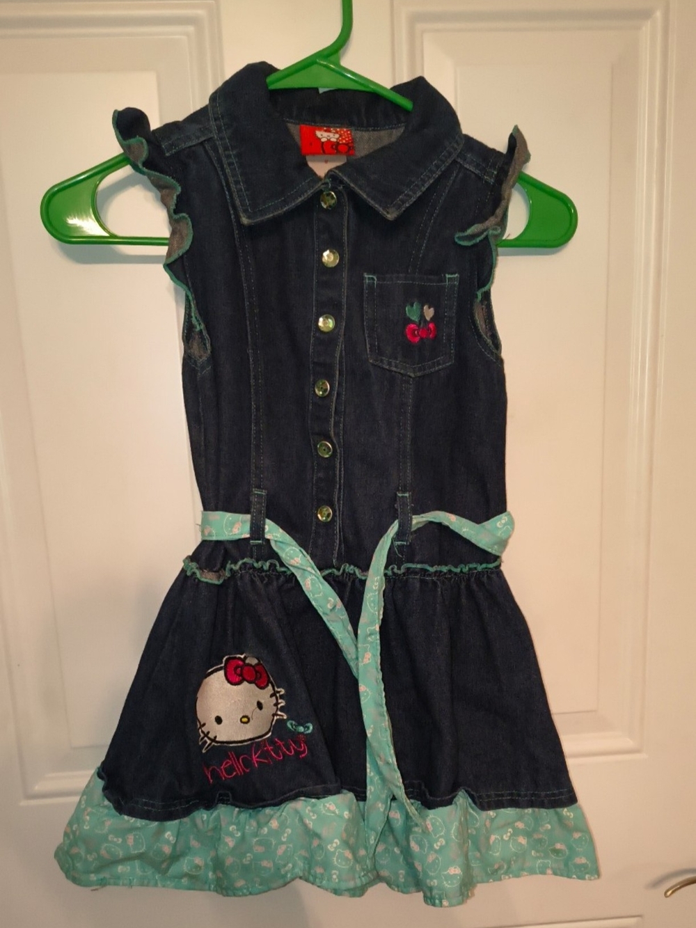 Hello Kitty Dark Blue Denim Dress with Aqua Trim